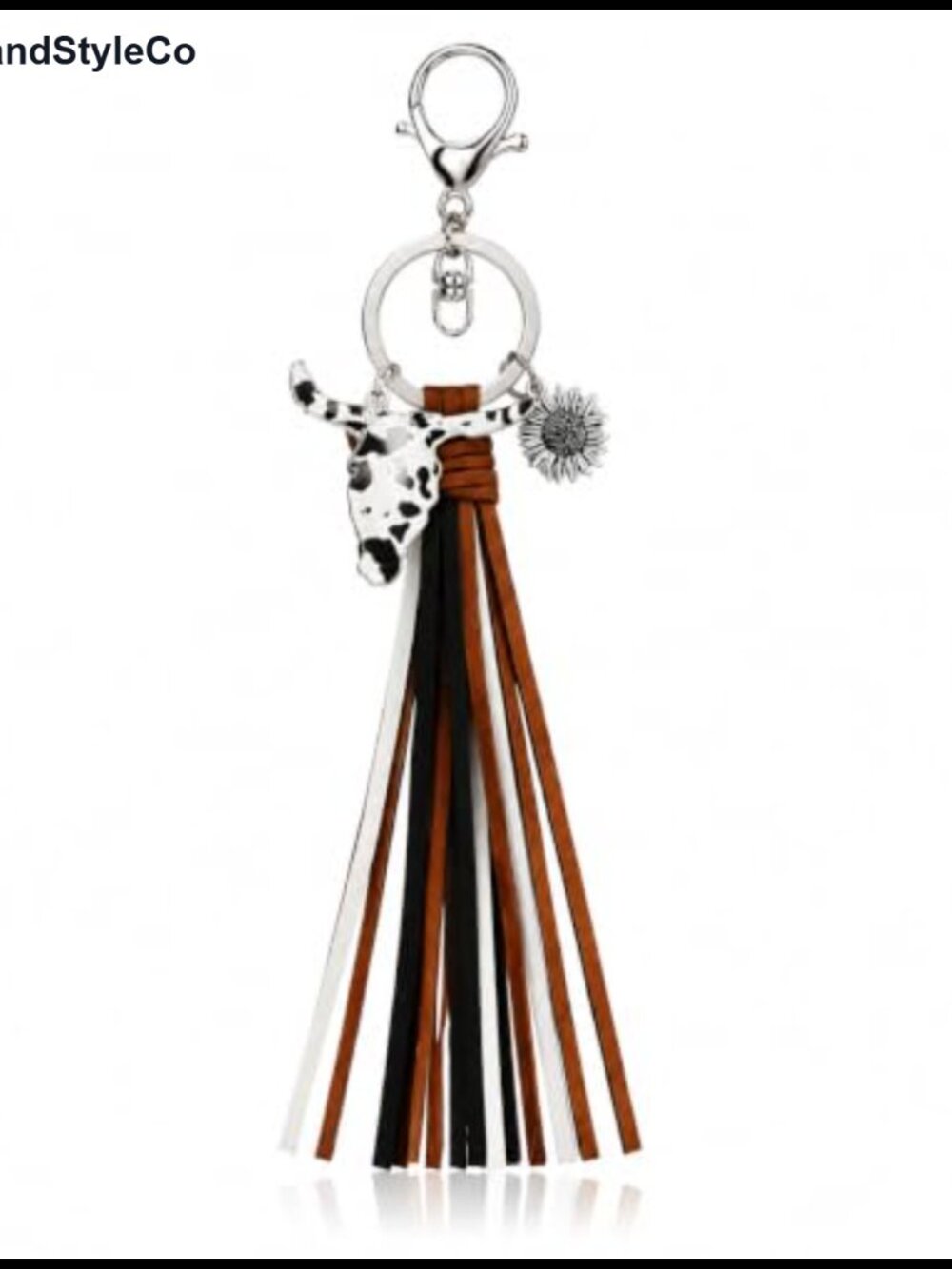Western Leather Tassel Bag Charm Turquoise Tone Keychain for Women